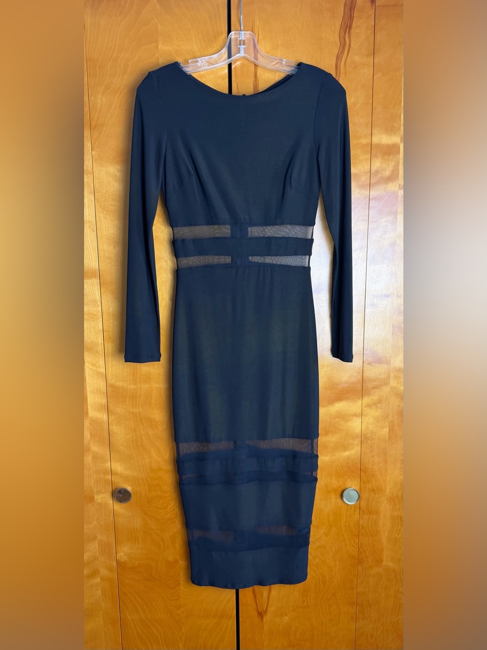 Vintage Y2K Bebe Black Long Sleeve Bodycon Dress with Sheer Panels - Picture 1 of 6